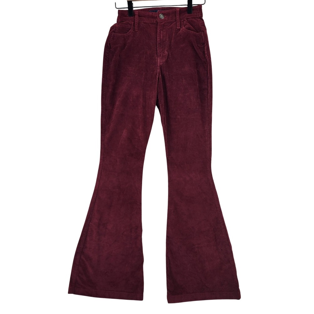 Hollister High Rise Flare Corduroy Pants Burgundy Women's Size 25x32
